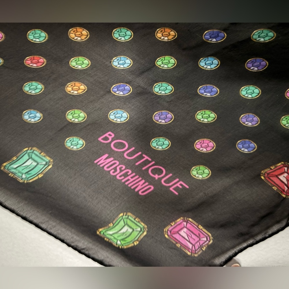 Moschino Black Scarf with Multicolor Dot Pattern